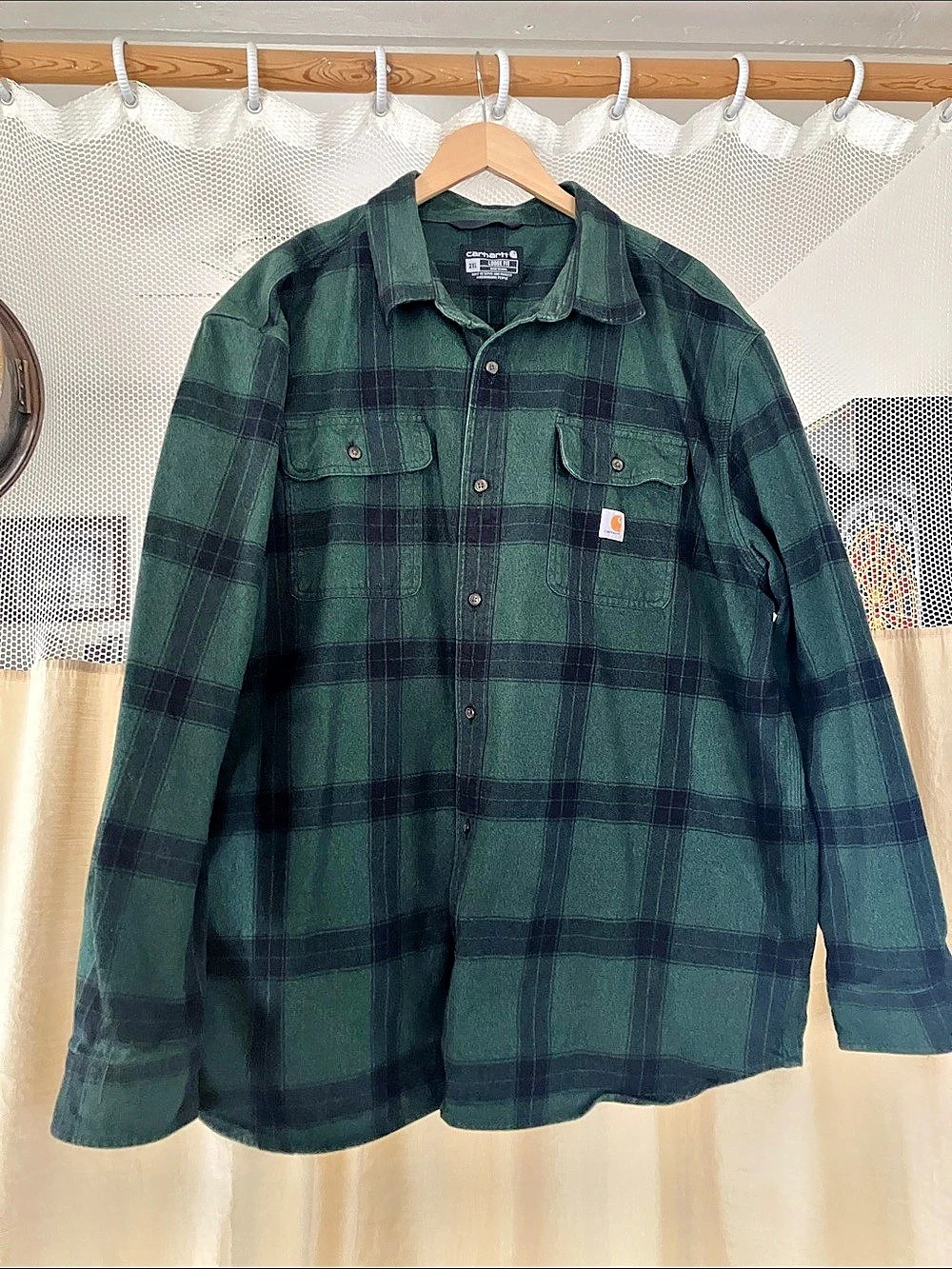 Carhartt Loose Fit Heavyweight Flannel Long-Sleeve Plaid Shirt Green & Black 2XL
